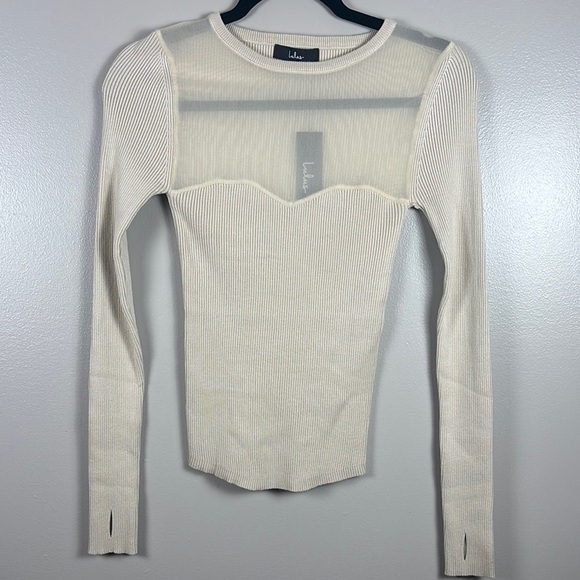 NWT Lulu’s Cream Ribbed Long Sleeve Top - Picture 7 of 7